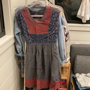 Grey dress with blue and red detailing
